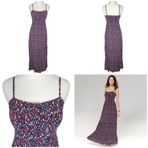 FOSSIL Multi Color Print Tiered Maxi Dress Dotted Brushstroke Size XS XSMALL